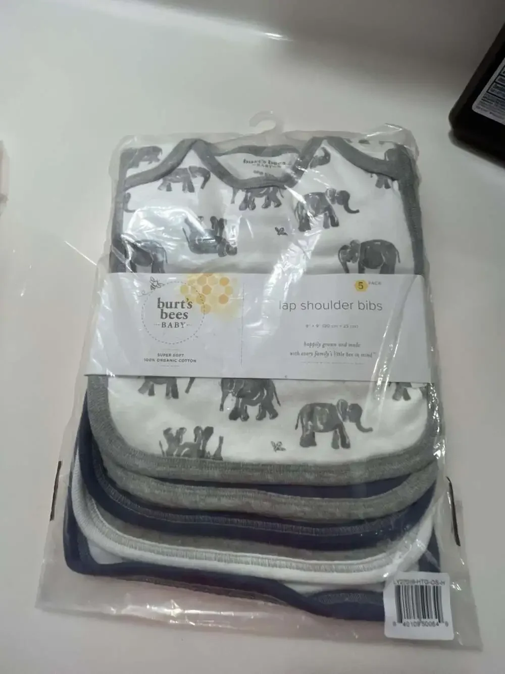 Burt's Bees Baby Organic Cotton Lap Shoulder Bibs, Wandering Elephants, 5-Pack